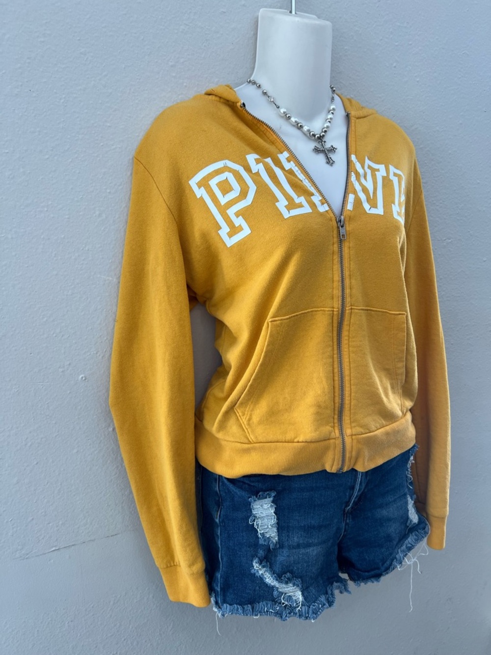 Victoria’s Secret PINK Yellow Zip Hoodie Small Casual Athleisure Y2K - Picture 3 of 8